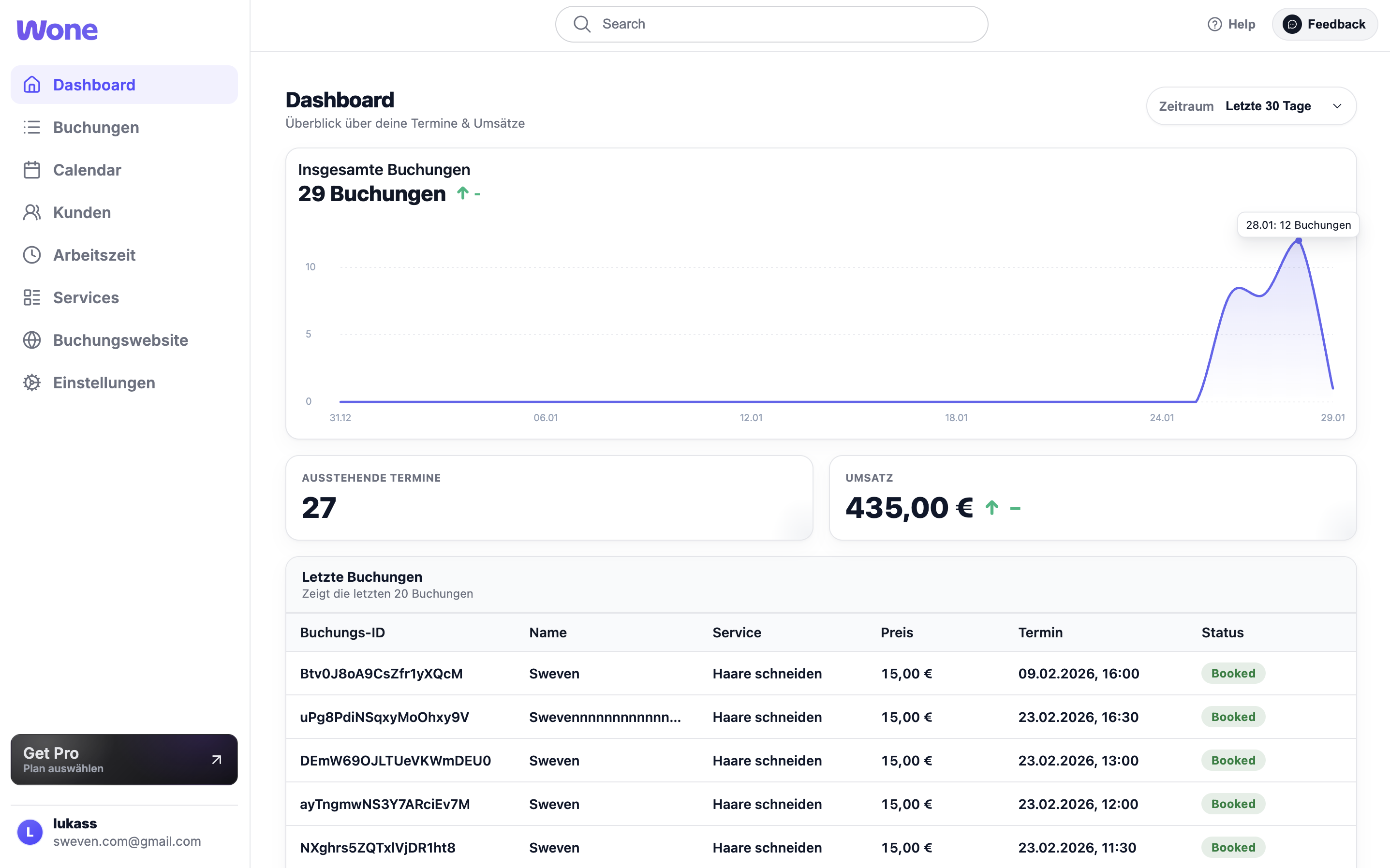 Wone booking page editor